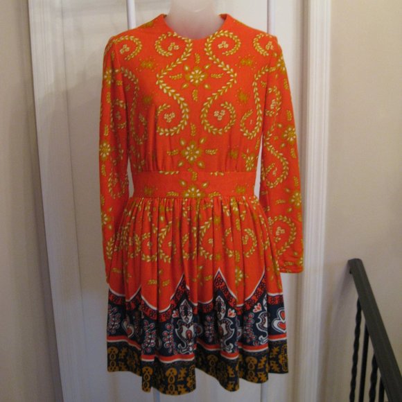 Vintage 60's Sears JR Bazaar Patterned Flower Child Dress - Picture 1 of 8
